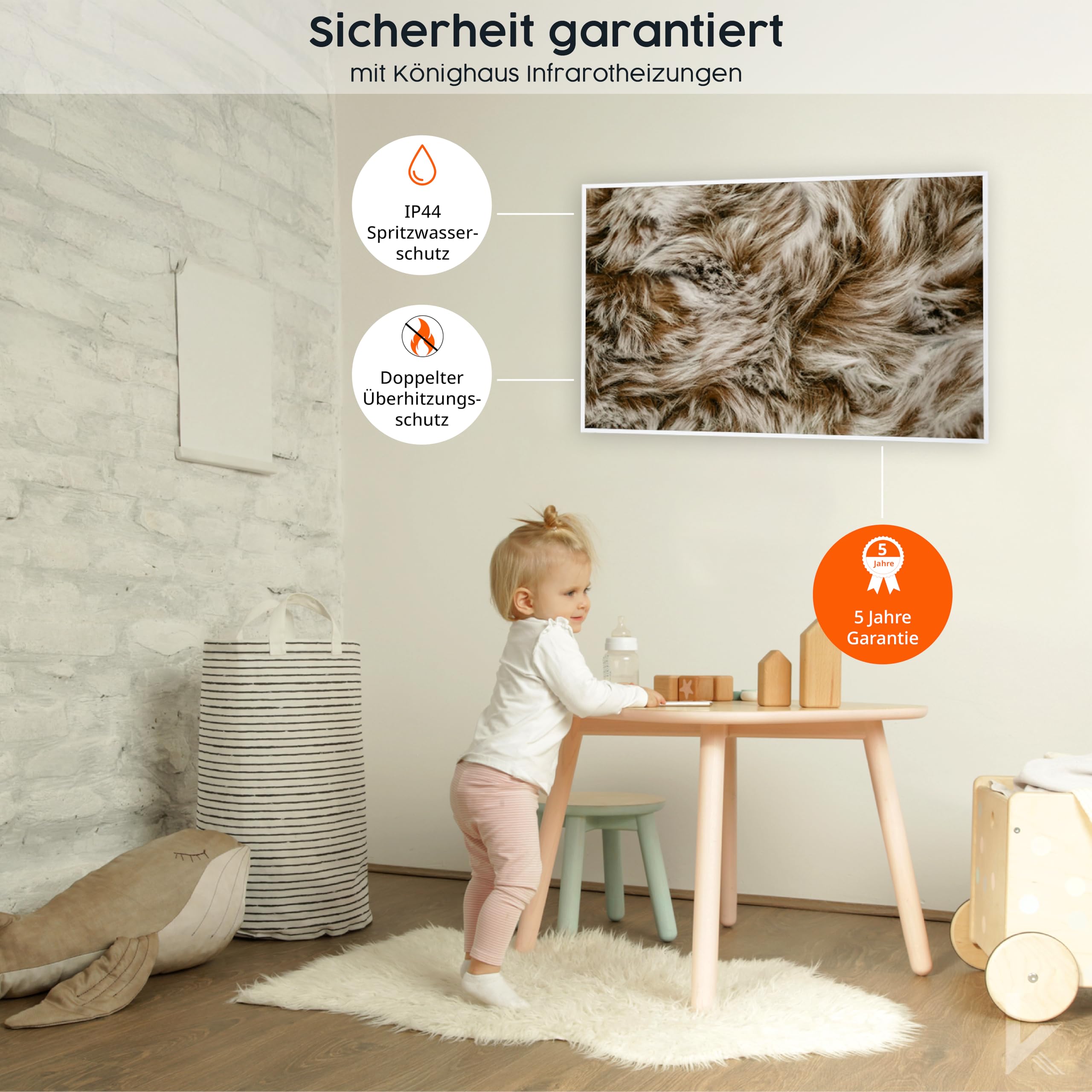 Könighaus Bildheizung 1200 Watt - ultraflach - 18-29 m² | Schwarzer Rahmen, Motiv: 03. Holzpaneel, 5 Jahre Garantie, doppelter Überhitzungsschutz