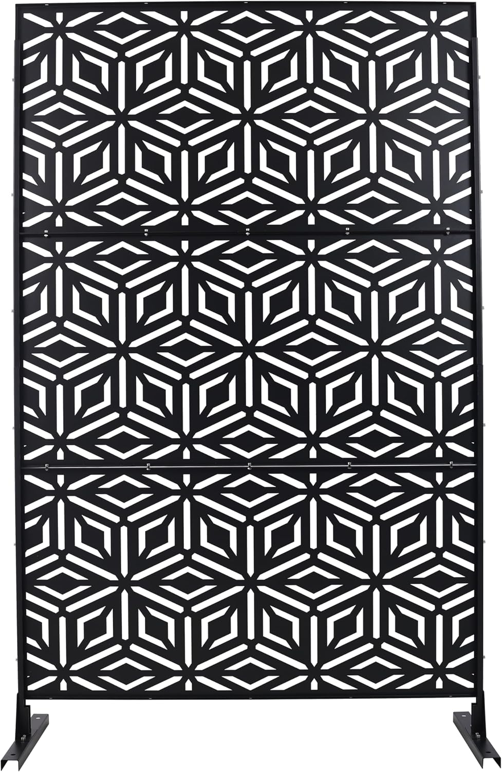 Freestanding Metal Privacy Screen 76 in H x 48 in W – Outdoor Indoor Decorative Fence Panel for Patio, Balcony, Deck, Garden, Lawn, Living Room & Office – Rust-Resistant Black