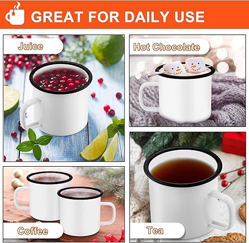 Miniatura 4 de TeamFar Juego de 6 tazas de café esmaltadas de 12 onzas, tazas de té blanco para campamento, picnic, uso doméstico, no tóxicas y portátiles, diseño