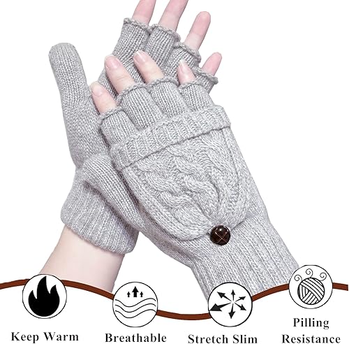 Miniatura 59 de Beurlike Guantes de invierno para mujer, de lana cálida, a prueba de viento, convertibles, sin dedos Negro