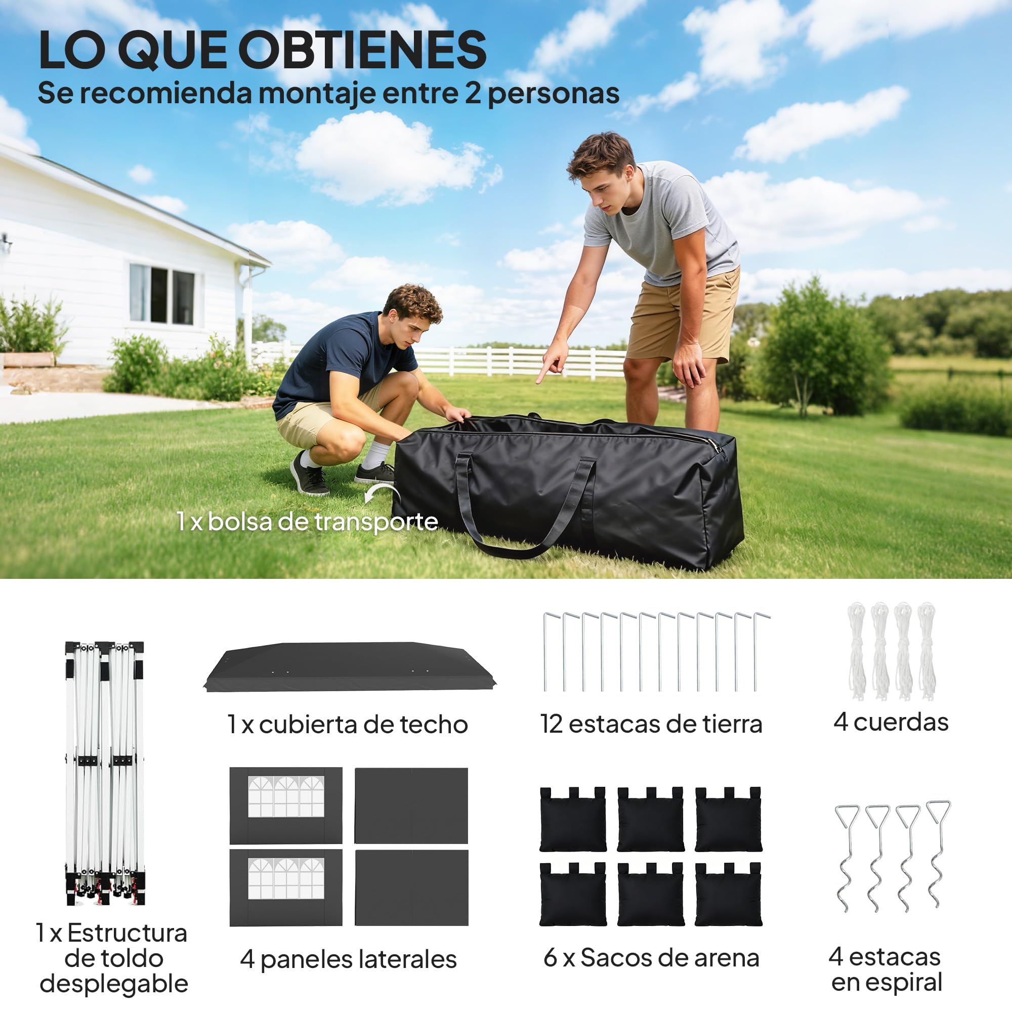 Outsunny Carpa Plegable 3x6 m Pop-up con 4 Laterales Extraíbles Gris | Cenador de Jardín, Tiras Reflectantes, Altura Ajustable, Sistema Central de Bloqueo, UPF50+, Impermeable, Bolsa Transporte
