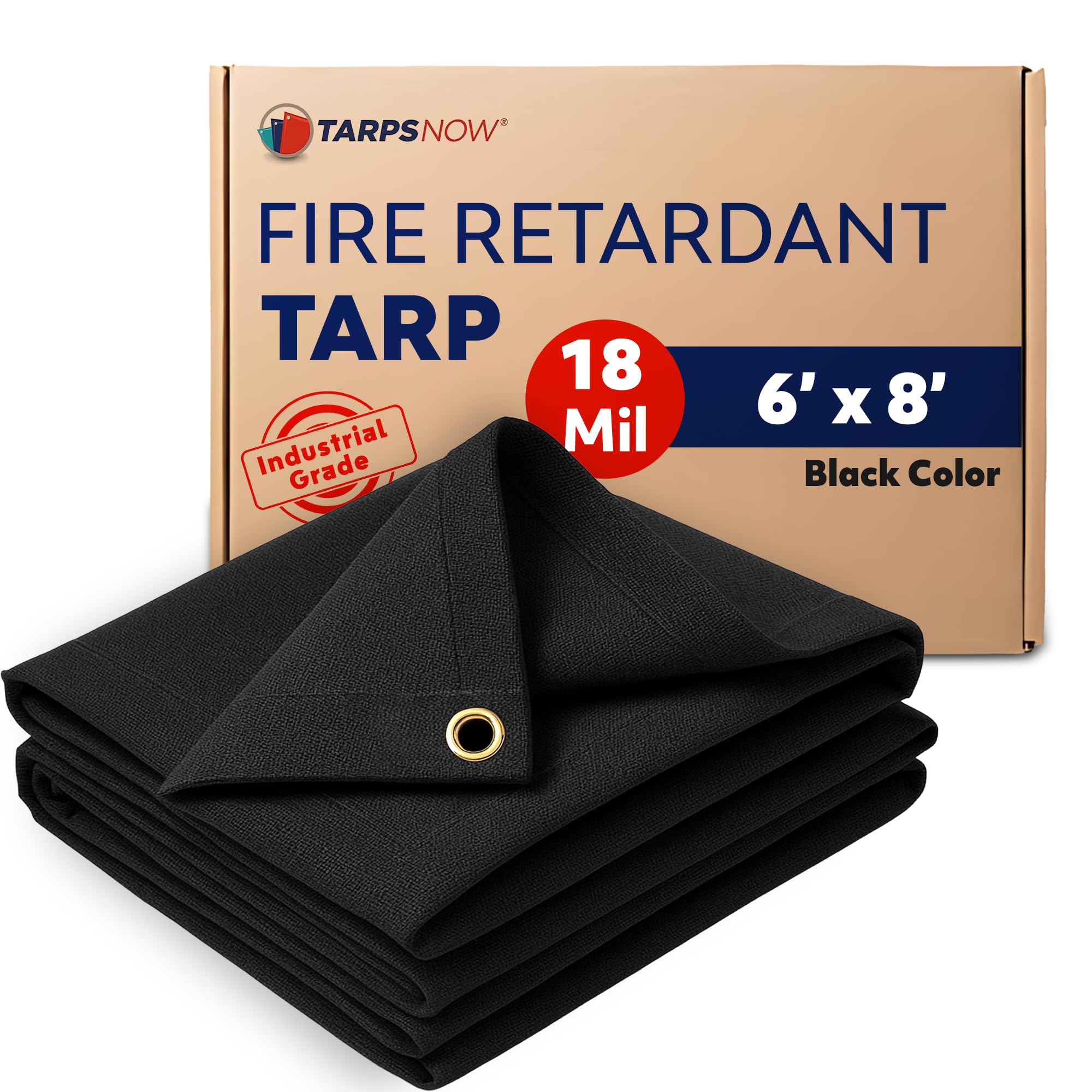 Tarps Now Fire Retardant Canvas Tarp with Brass Grommets - Industrial Grade Heavy Duty Tarp Sheet Cover Multipurpose Tarpaulin for Indoor and Outdoor- 16oz and 18Mil, (6’ x 8’)