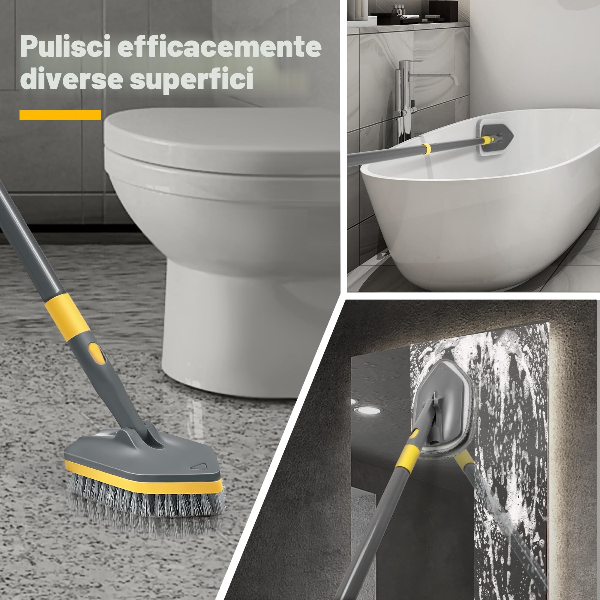 3 in 1 Spazzola per la Pulizia della Doccia, 142cm Spazzola Estensibile Per La Pulizia Della Doccia, La Pulizia Della Vasca Da Bagno, Pavimenti E Muro
