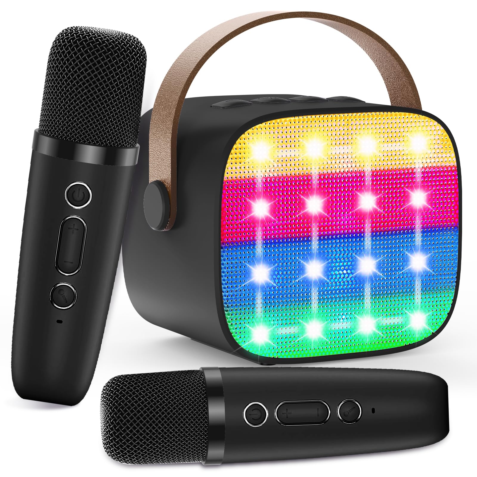 Macchina Karaoke per Bambini con 2 Microfoni Wireless - Microfono Bluetooth, Altoparlante Portatile, Cambio Voce, Luci LED, Giocattolo Musicale per Ragazze e Ragazzi, Regalo per Compleanni e Natale
