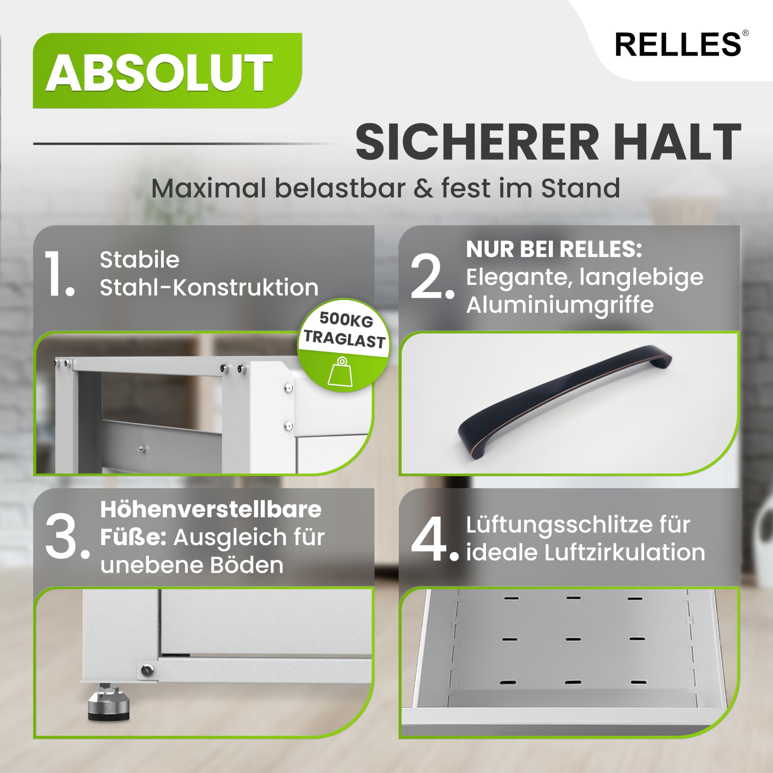 Untergestell mit Schublade und Ablage, 500 kg Tragkraft, Unterbau aus Stahl, 62x62x57,5 cm (LxBxH), Podest für Waschmaschine und Trockner, Unter Schrank Erhöhung, Höhenverstellbare Füße