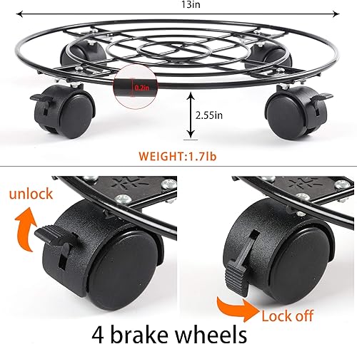 Miniatura 7 de Organizador para plantas con ruedas de hierro de metal resistente, soporte grande para plantas en maceta, para interiores y exteriores, jardín,