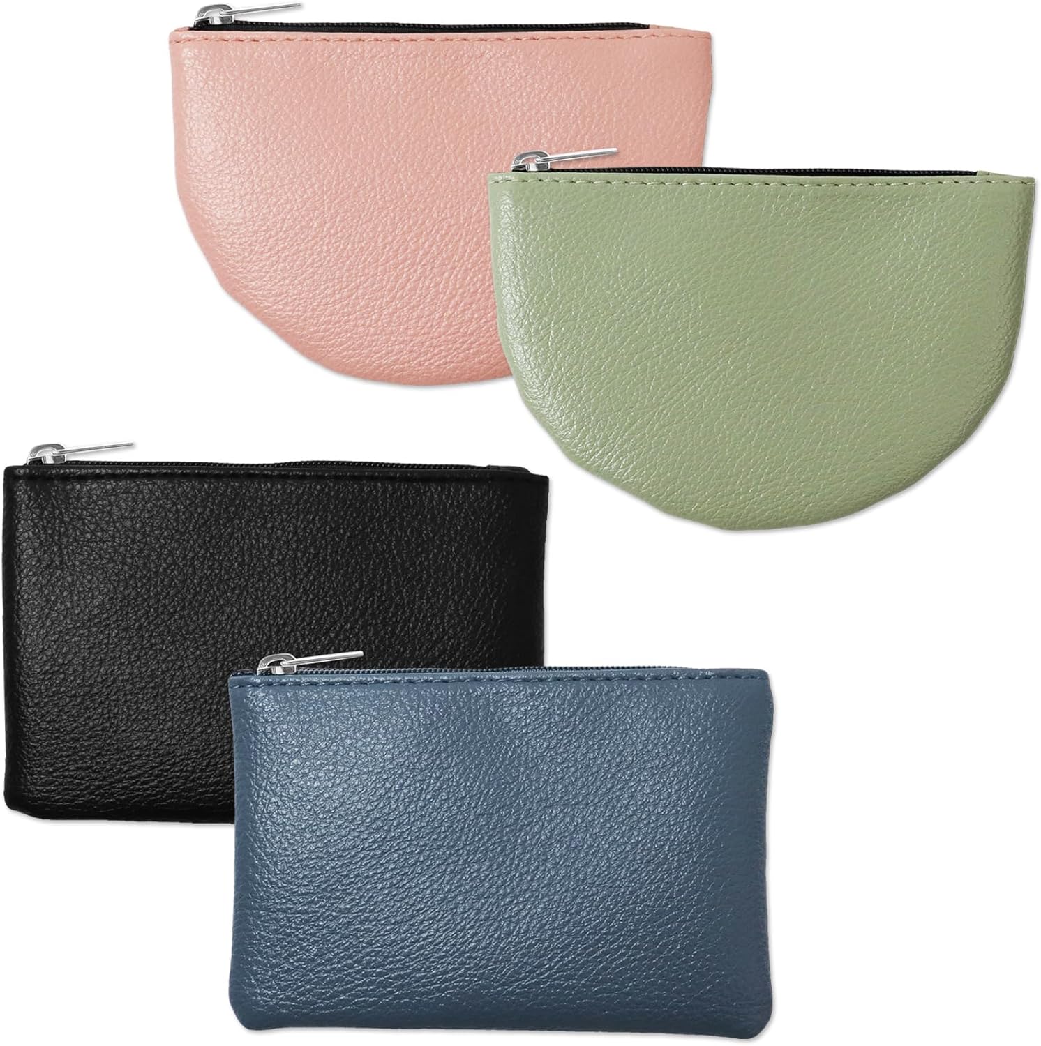 4Pcs Portable PU Leather Zippered Coin Purse Semicircular Rectangle Small Purse Pouch for Women Change Zipper Coin Purse for Credit Card ID Cards Folded Bills Headset Lipstick