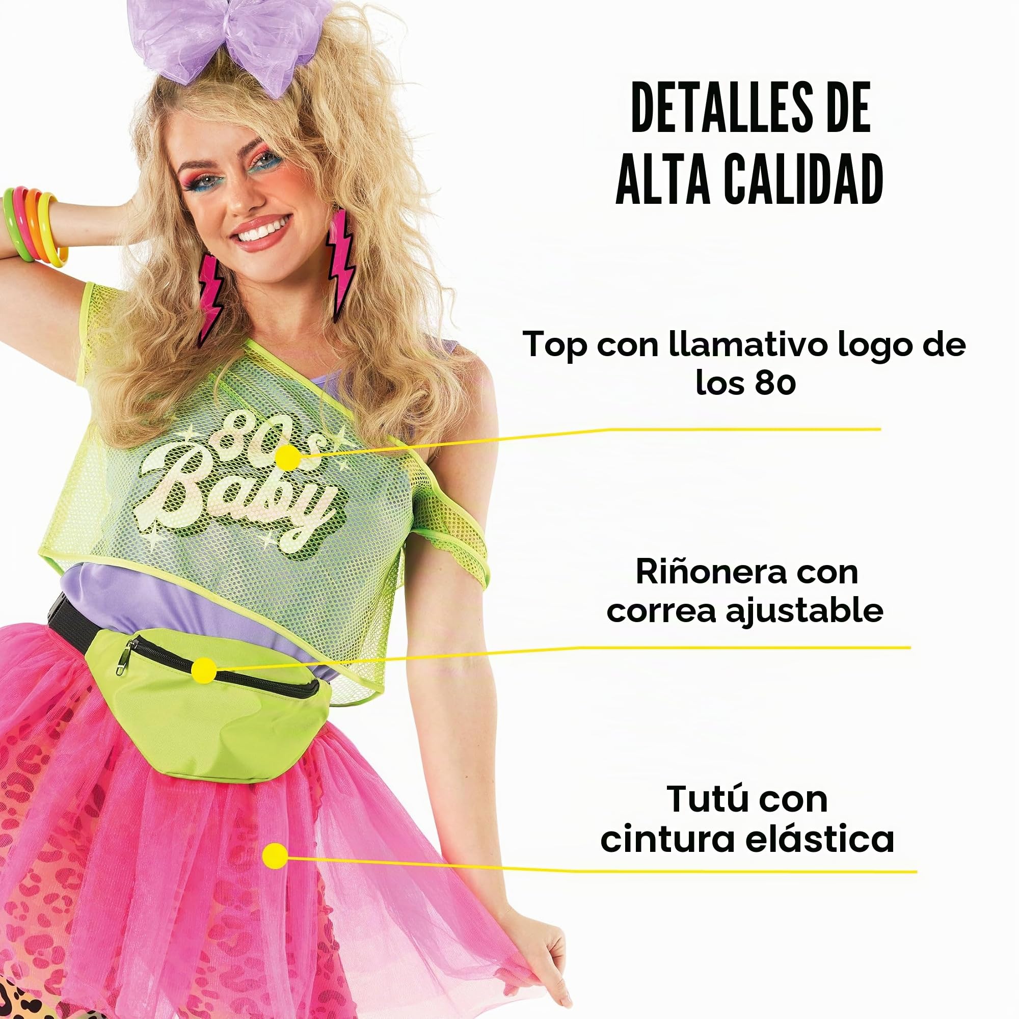 Morph Disfraz Años 80 Mujer, Disfraz Fiesta Halloween Mujer