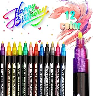 12 Colors Glitter Markers Double Line Markers Outline Pens, Super Squiggles Glitter Outline Marker Set, Drawing Pen for Card Making, DIY Art Drawing, Lettering, Craft Project