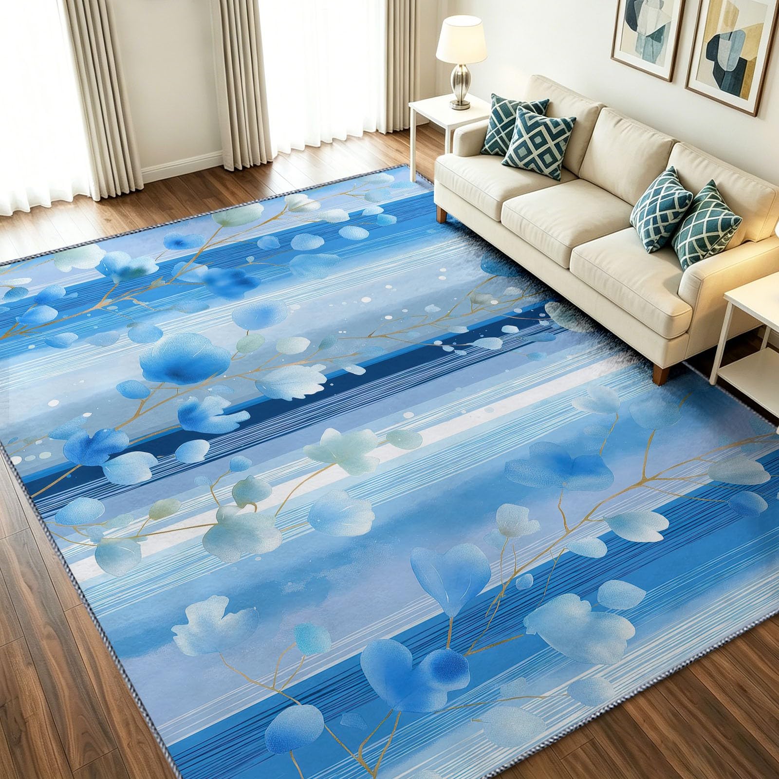 Tapis de salon abstrait 60x90 cm lavable et antidérapant aquarelle