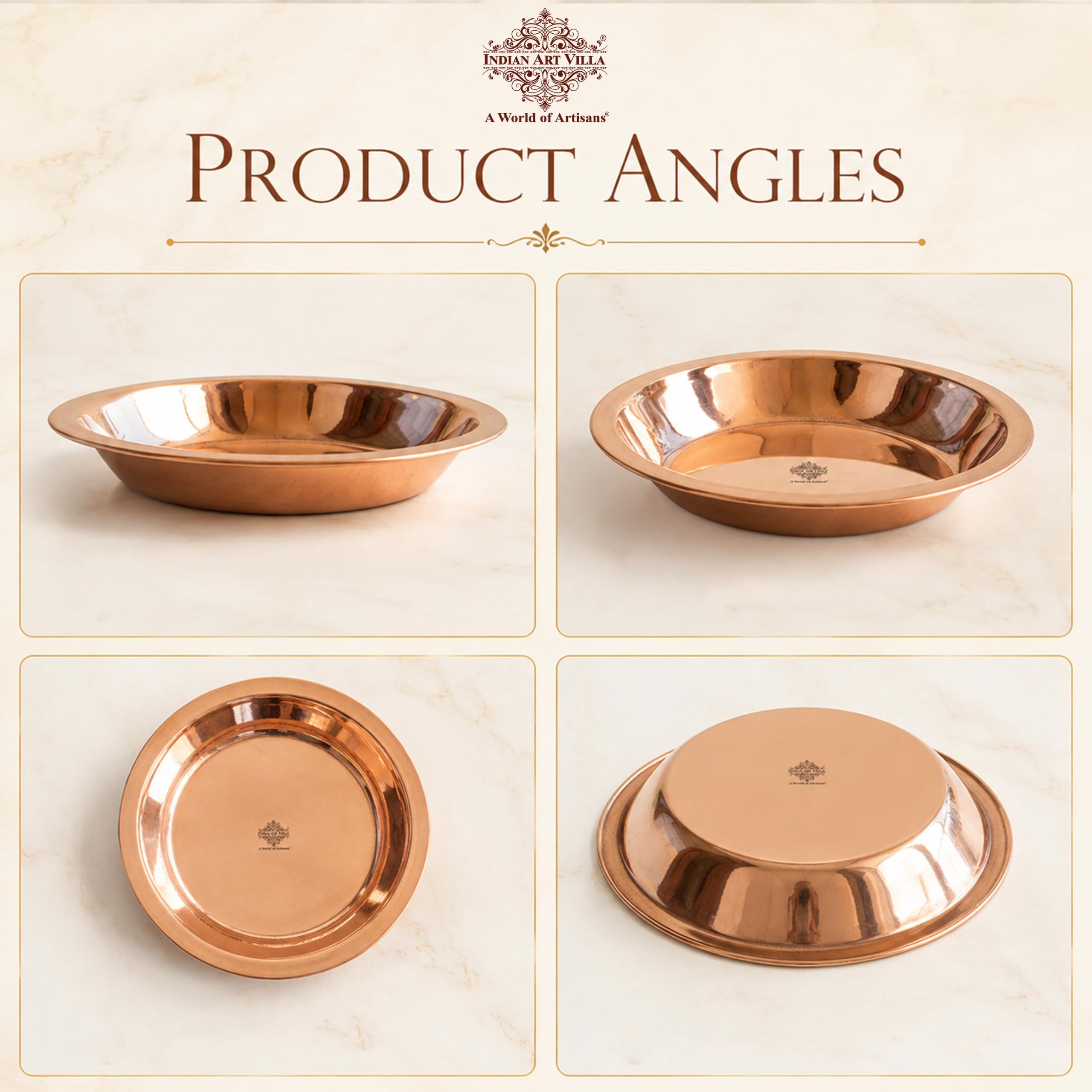 IndianArtVilla Copper Pooja Thali Plate, Poojan Purpose, Spiritual Gift Item, 6" Inch Each, Set of 4