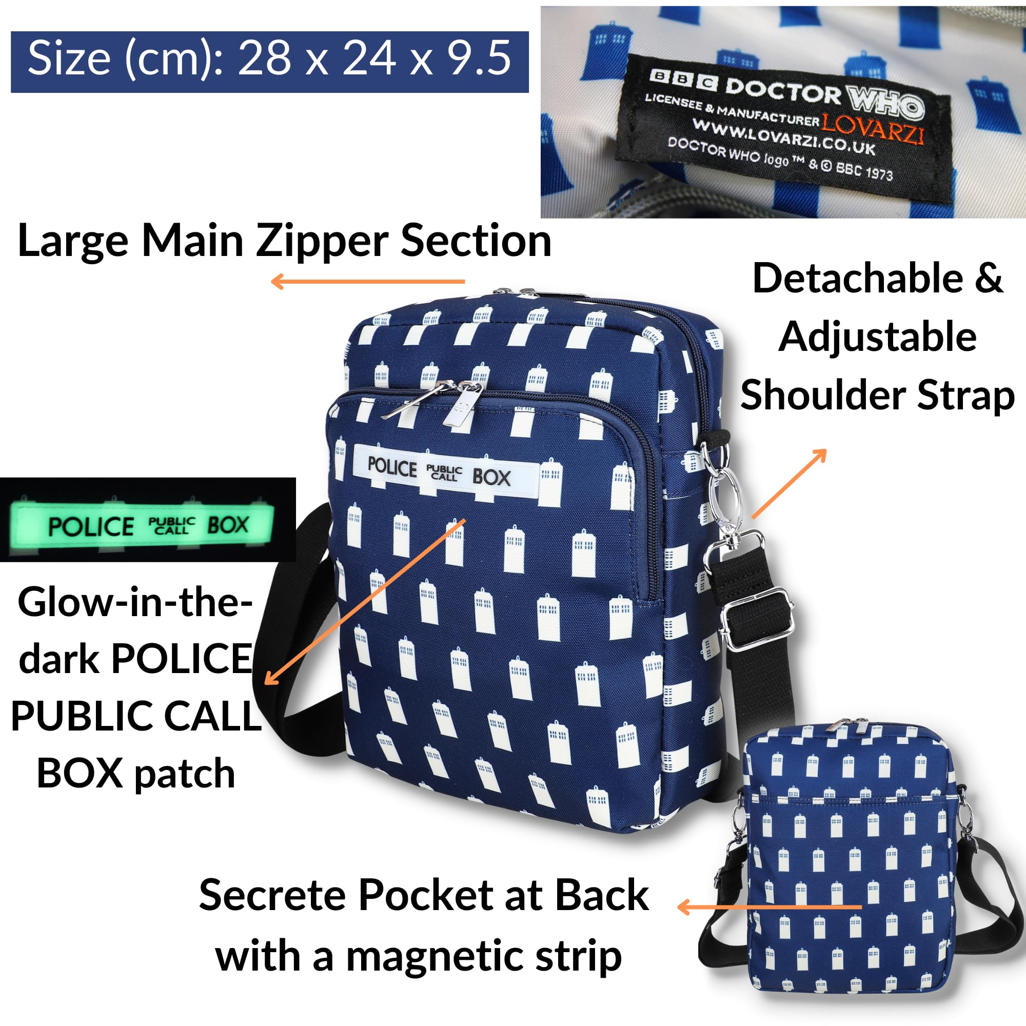 DOCTOR WHO Sac Bandoulière TARDIS - Docteur Who Officiel Sac Messenger