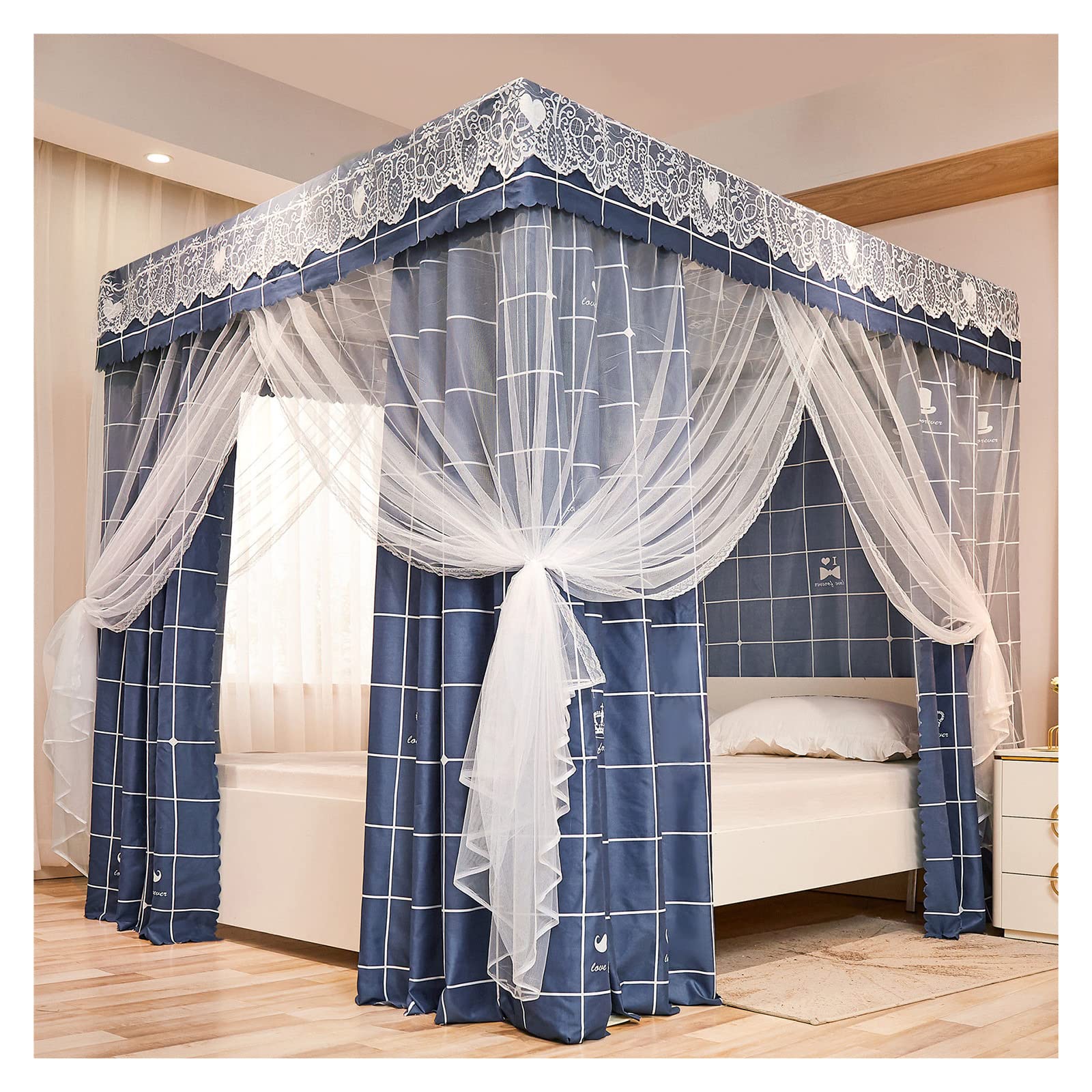 Baldaquin de lit à baldaquin avec Support, moustiquaire, Rideau de lit ombrage, Rideaux de Princesse, baldaquin pour Filles, lit King Size (Taille : 1,8 × 2 m/5,9 × 6,6 Pieds, Couleur : D.)