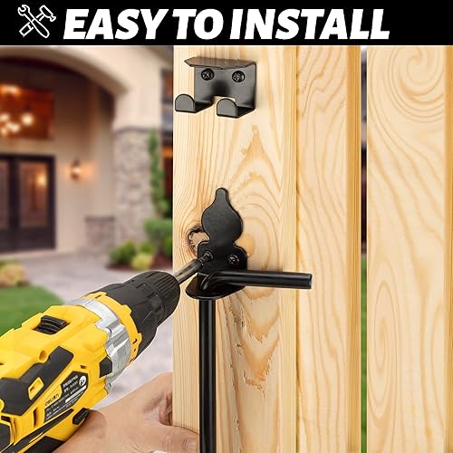 Miniatura 6 de Cerrojo de caña de alta resistencia de 18 pulgadas para cercas de madera, PVC, metal, puertas, puertas dobles, acero sólido negro, paquete de 2