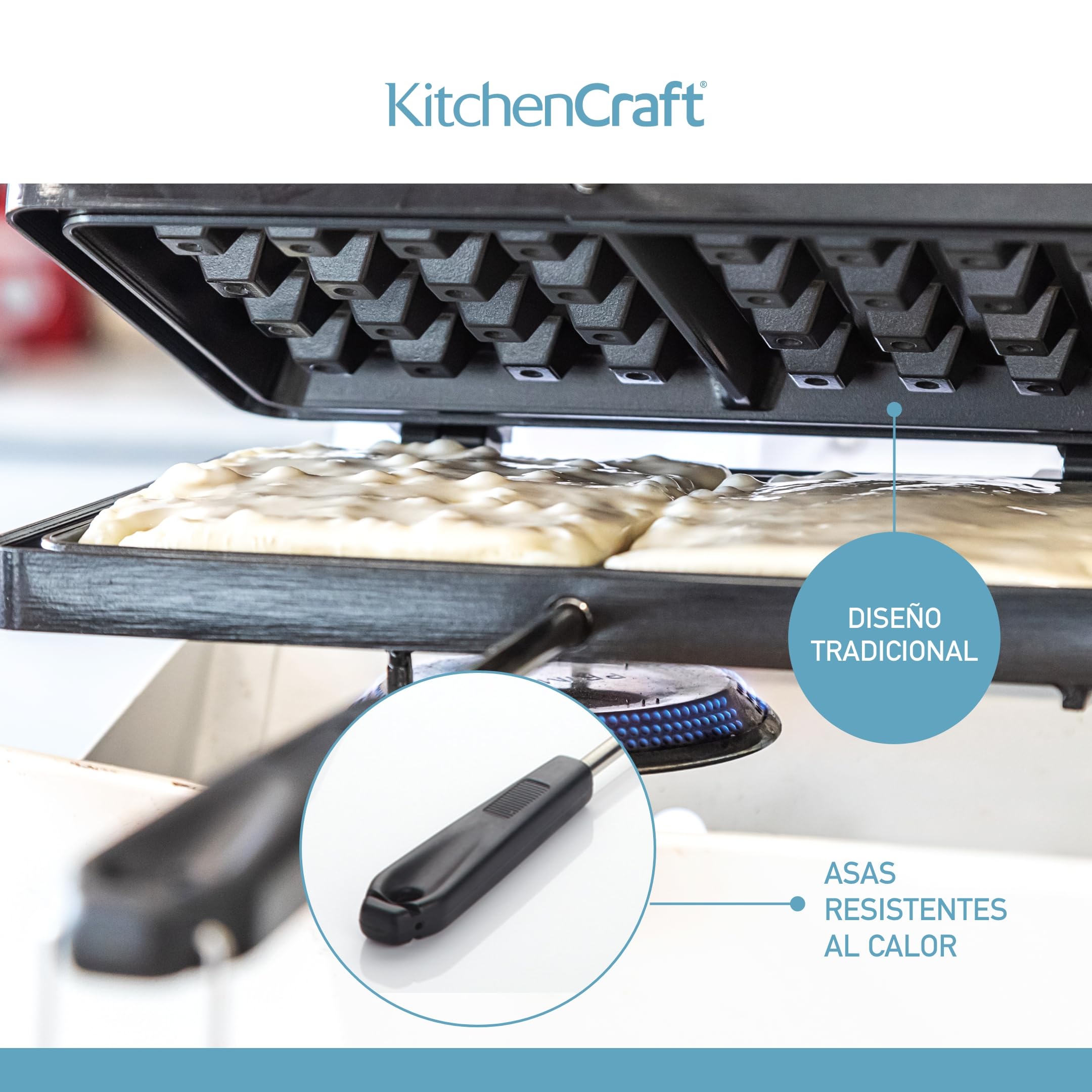 KitchenCraft Plancha para gofres con revestimiento antiadherente, plancha para gofres de cocina, sencilla y práctica, negra