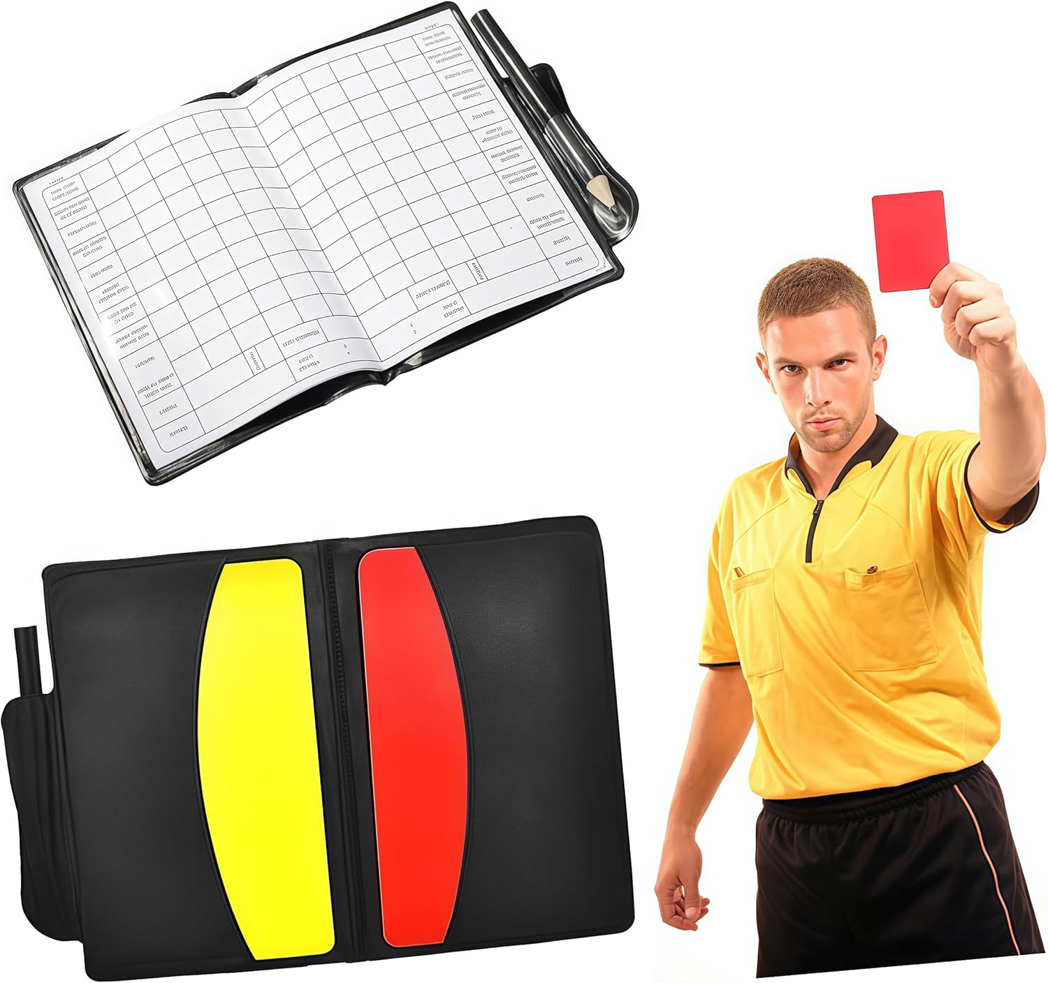 Professional Soccer Referee Card Set - Red and Yellow Warning Cards with PU Leather Wallet, Score Record Paper and Pencil - Essential Football Referee Kit for Matches and Training
