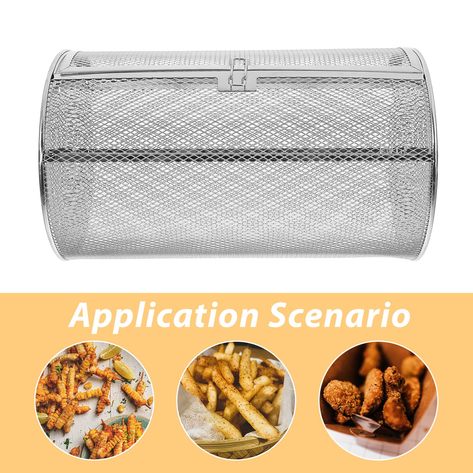 jojofuny Jaula Giratoria para Asar Horno Eléctrico 180X300 MM Cesta de Acero Inoxidable para Frutos Secos Verduras y Granos de Café Herramienta Versátil para Barbacoa y Camping