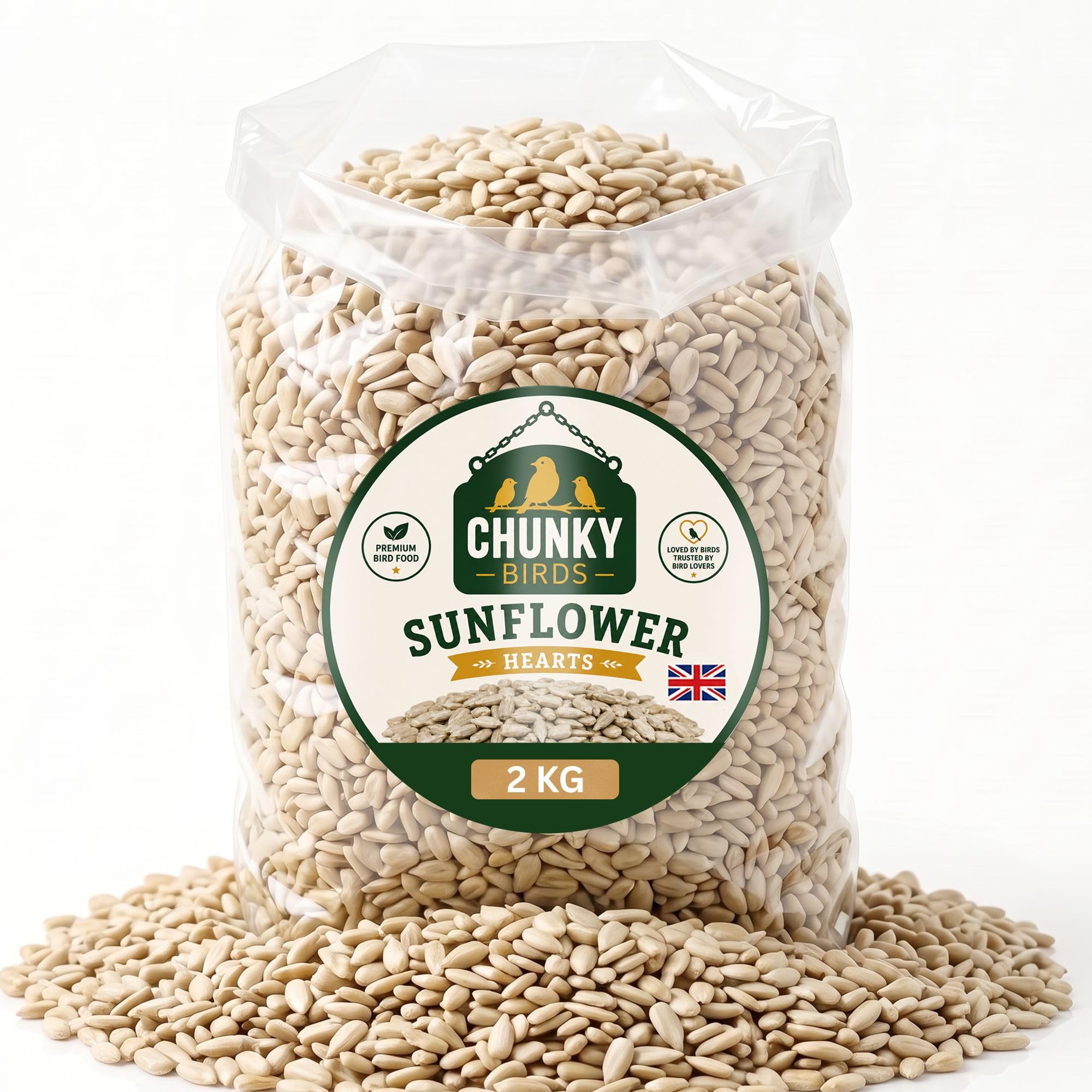 2KG Sunflower Hearts for Wild Birds Food, No Mess Husk Free Bird Seed Food