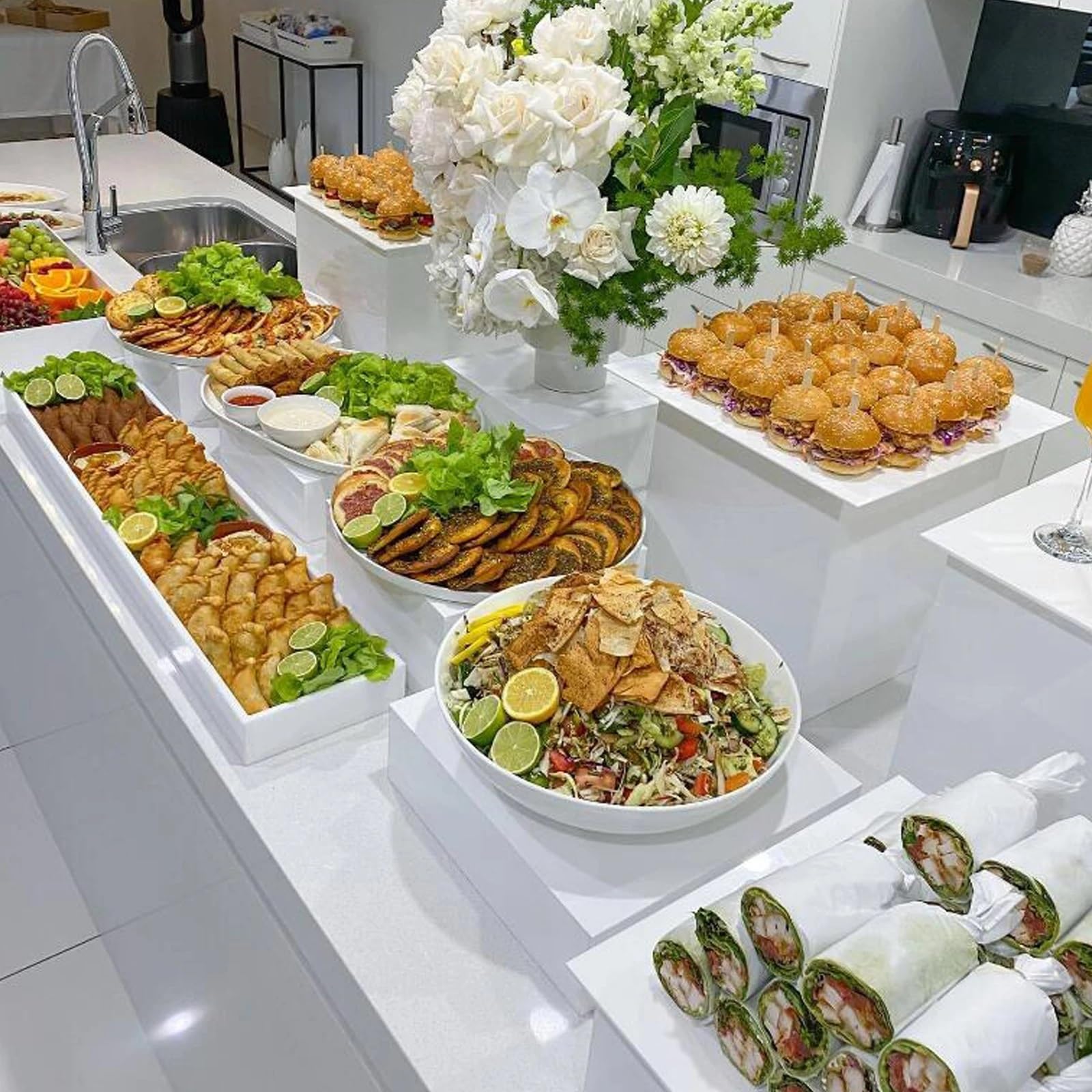 Soporte para bufé 8 piezas de soporte mesa con caja exhibición for buffet, soportes elevación anidados for recolección alimentos, catering, pasteles y cosméticos(Black)