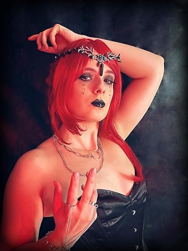 Miniatura 2 de MOSTORY Diadema hecha a mano con corona de bosque negro y hoja de elfo oscuro, tiara de bosque floral, tiara de hadas y luna, para mujeres y niñas,