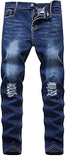 Kihatwin Big Boy's Casual Skinny Ripped Jeans Slim Fit Distressed Zipper Pants with Holes