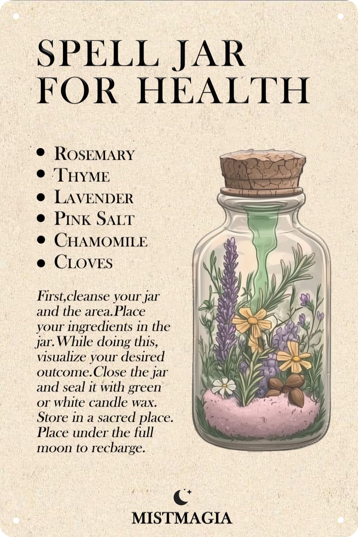 Kitchen Spell Jar for Health - Retro Metal Tin Sign, Vegetable Poster, Mystical Wall Art for Magick Herbalists and Kitchen Decor Enthusiasts - 12x8 in