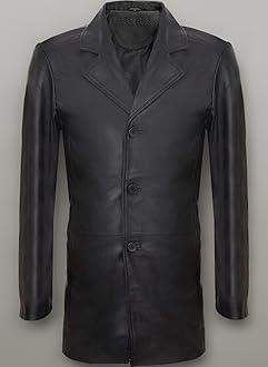 Mens Longh 3/4 Black Cromby 3 Button Lamb Nappa Leather Blazer Classic Retro Harrington Coat Jacket