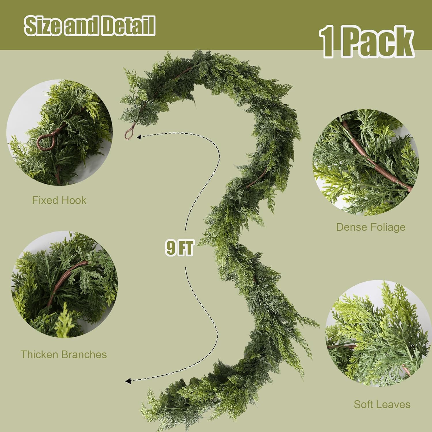9FT Real Touch Norfolk Christmas Pine Garland, Lifelike Artificial Bendable Greenery Garland for Front Door, Mantle, Staircase, Windowsill Indoor Outdoor Christmas Decorations