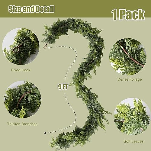 Miniatura 6 de Guirnalda de pino de Navidad Norfolk de 9 pies, guirnalda de pino artificial realista y flexible para puerta delantera, manto, escalera, alféizar de