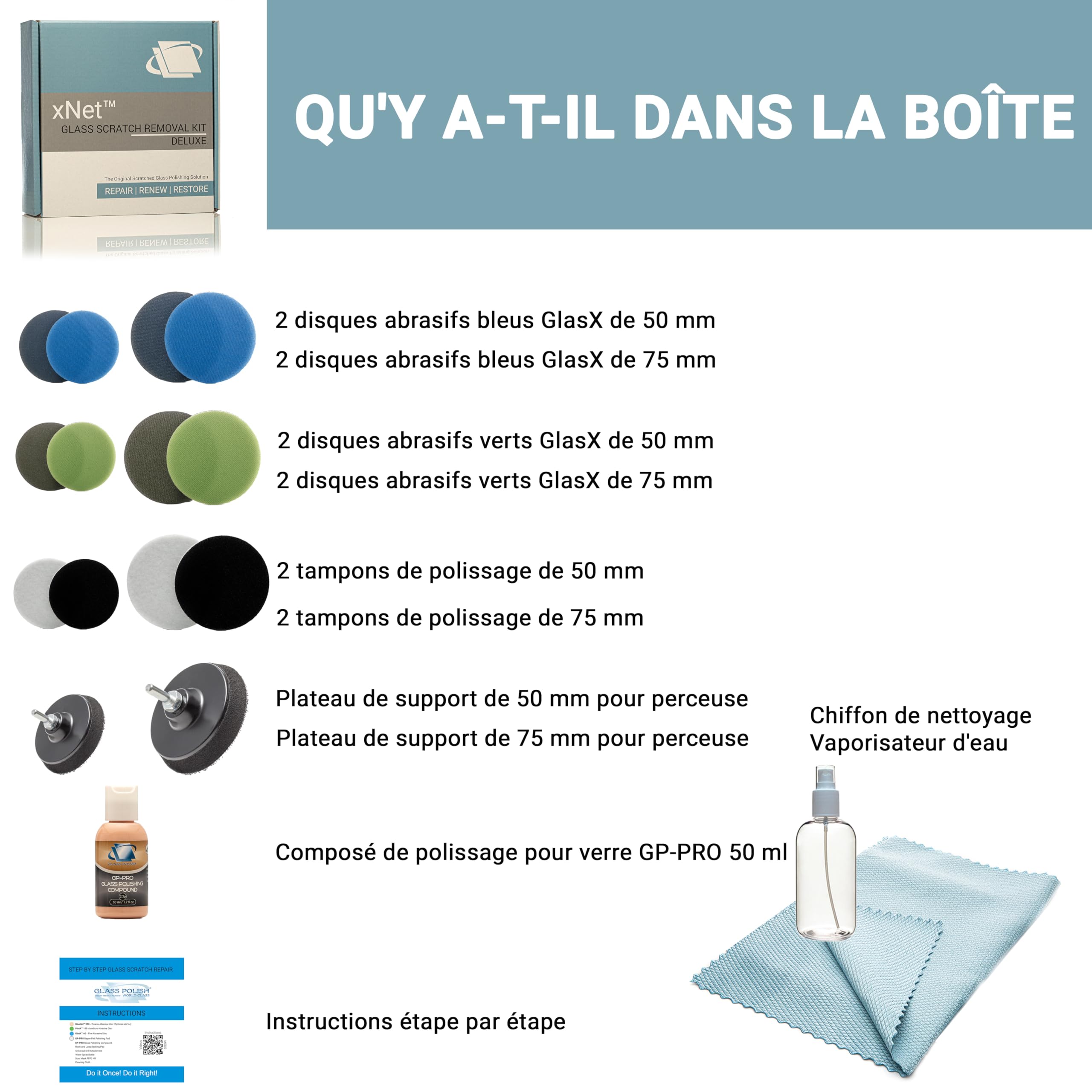 Glass Polish Kit de réparation Anti-Rayures pour Verre