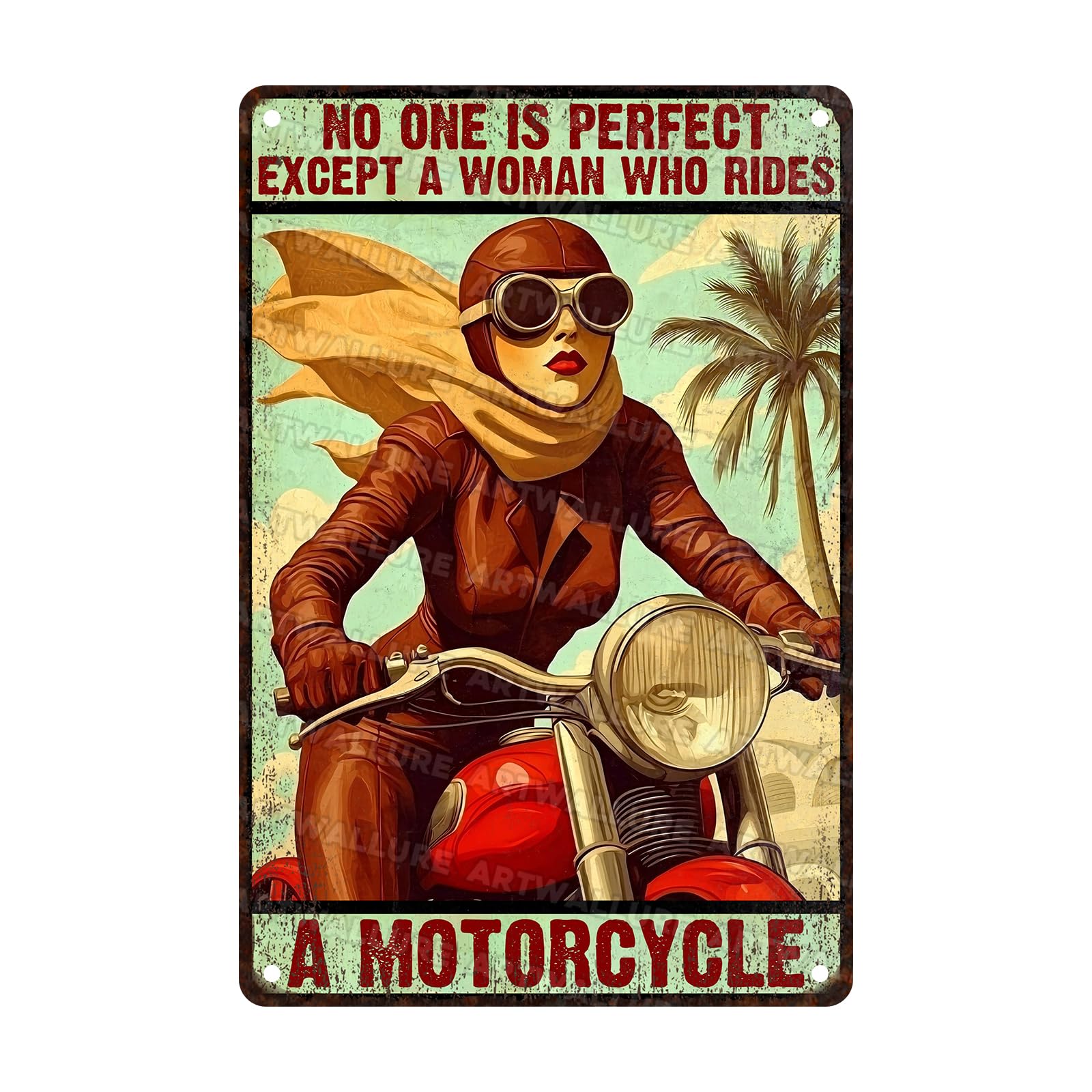 Motorcycles Vintage Sign Girl Biker No One is Perfect Except Woman Rides Motorcycle Metal Sign for Cafe Bar Restaurant Home Decor Room Decor 8x12inch