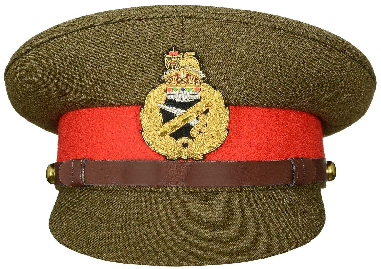 handembroideryuk British Officer's Service Dress Cap – Military Peaked Hat with Gold Embroidered Crown | Formal Uniform Cap for Army, Navy, or Theatre Wear