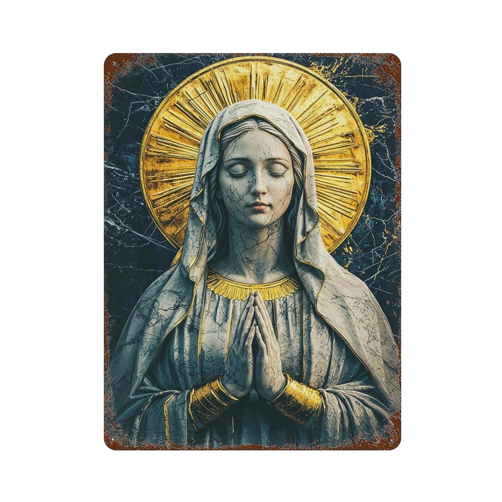 Virgin Mary Statue Rusty Metal Tin Sign 15.7"x11.8", Classic Wall Plaque for Pub, Kitchen And Man Cave Decor