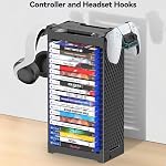Tour de stockage de jeux vidéo avec support de contrôleur, support de jeux pour PS5/PS4/Xbox/NS 2, Organisateur de jeux vidéo pour 20 Disques verticaux & Plateau de disque horizontal, Accessoire de jeu