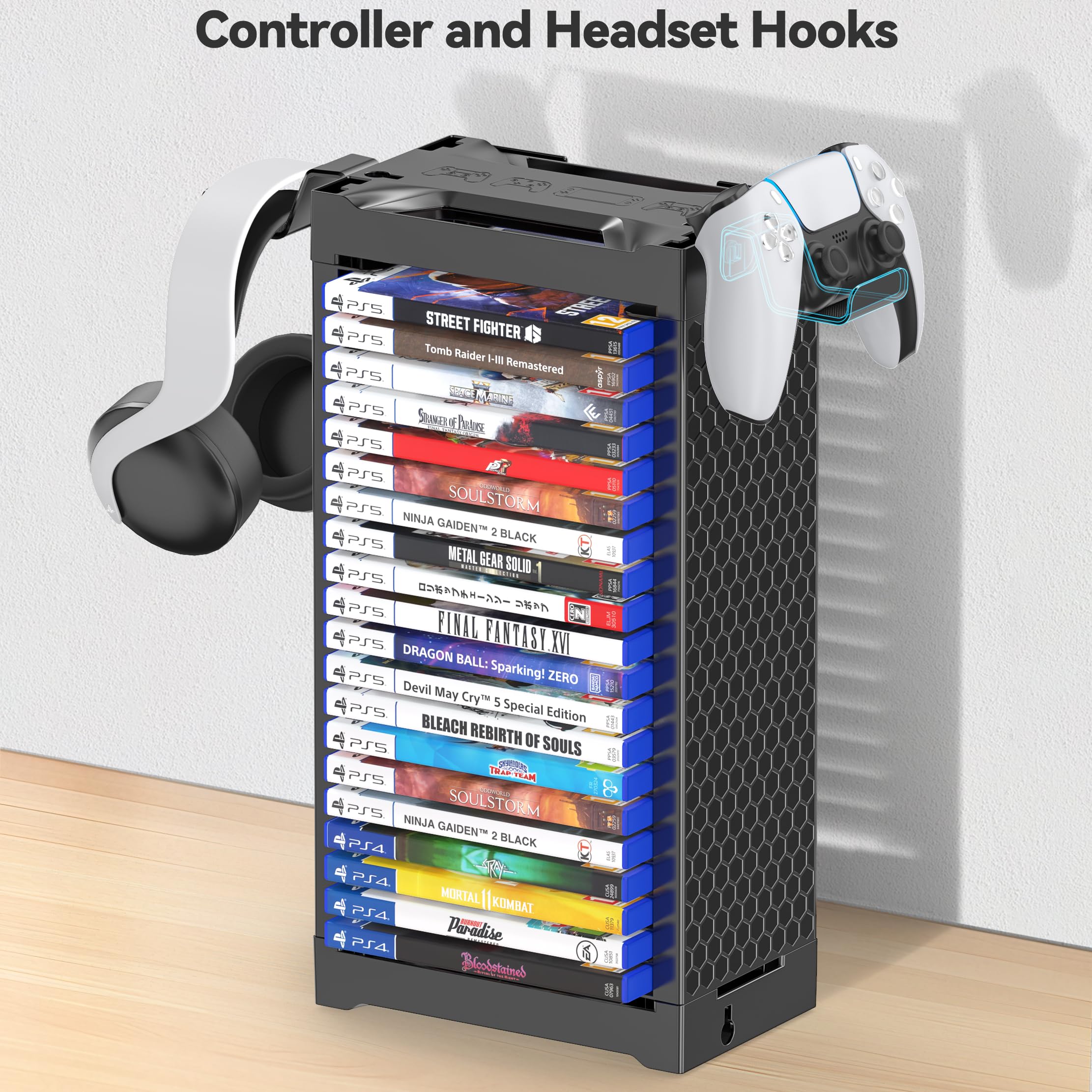 Supporto a Torre per 20 Dischi Videogiochi con Support Controller, Organizer Parete per Switch 2/PS5/PS4/Xbox One/Series