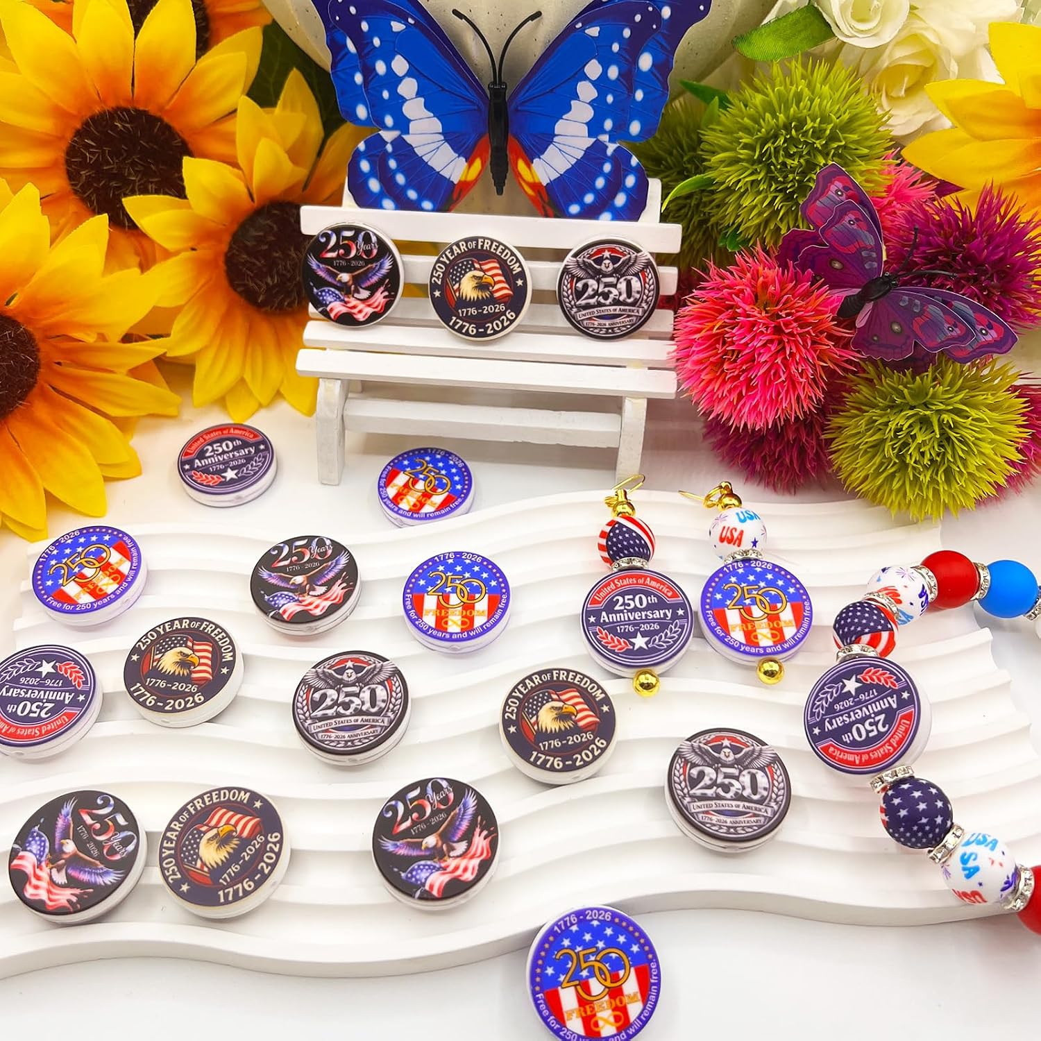 4th of July America 250th Anniversary Focal Beads, 10Pcs Silicone Craft Beads for DIY Keychains, Beaded Pens, Memorial Gifts, Jewelry & Home Decor
