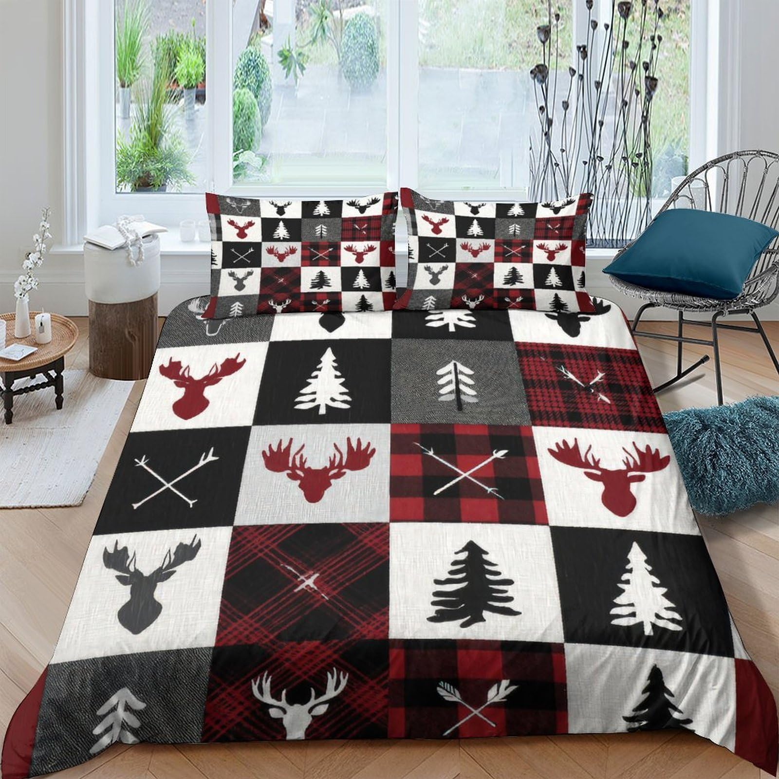 Ctjqhvkz Style-9 3D Printed Plaid Moose Fitted Sheet Microfiber Soft Breathable Pine Tree Bed Cover For Bedroom Guest Room Decor Single（135X200cm）