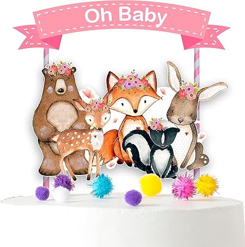 Decoración para pastel de baby shower de animales del bosque para niñas, temática de animales del bosque, suministros para fiestas