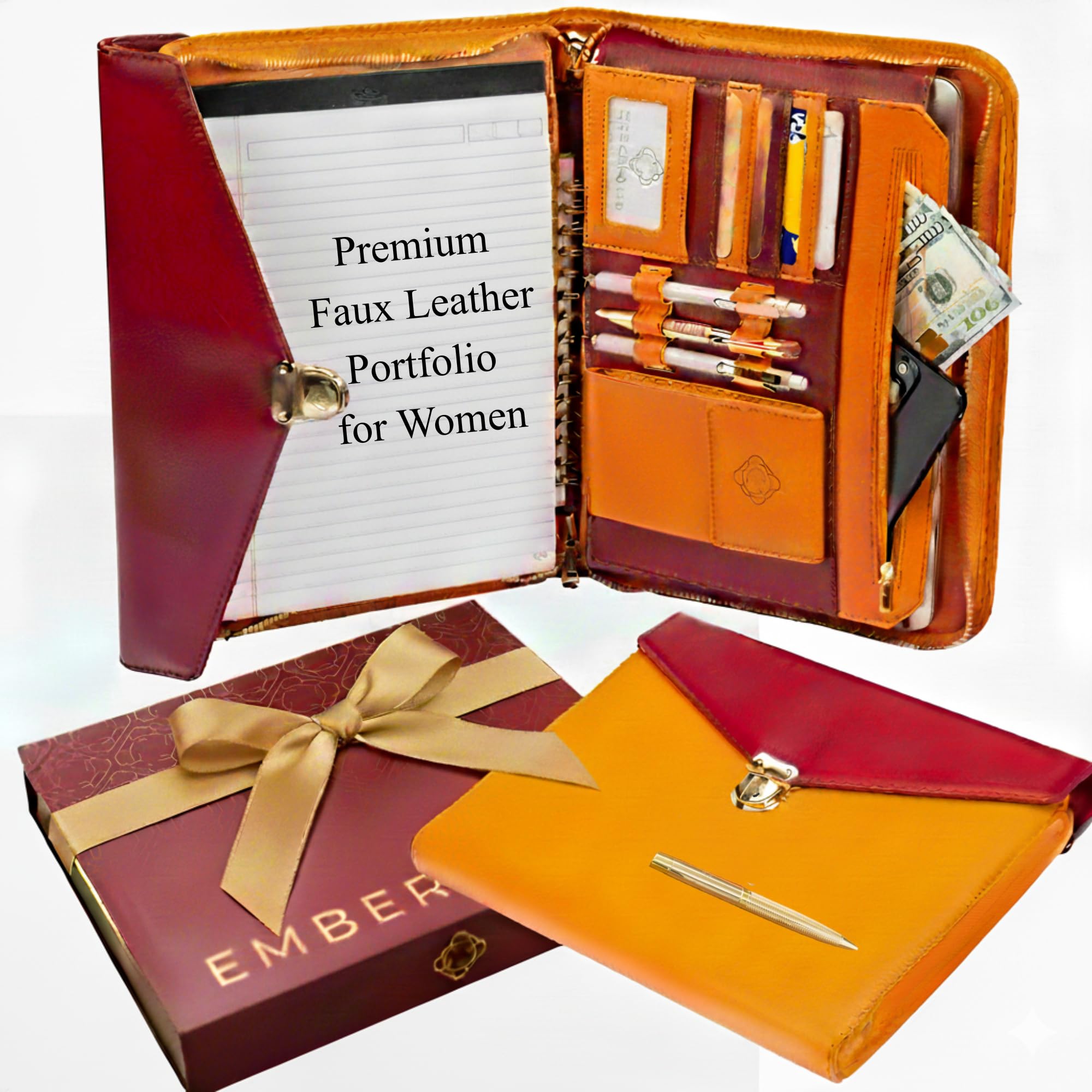 Business Portfolio- Premium Vegan PU Leather Padfolio with Durable Zipper & 13 inch Tablet Sleeve. Resume Folder for Interview & Documents Organizer. Gift Box & Pen Included