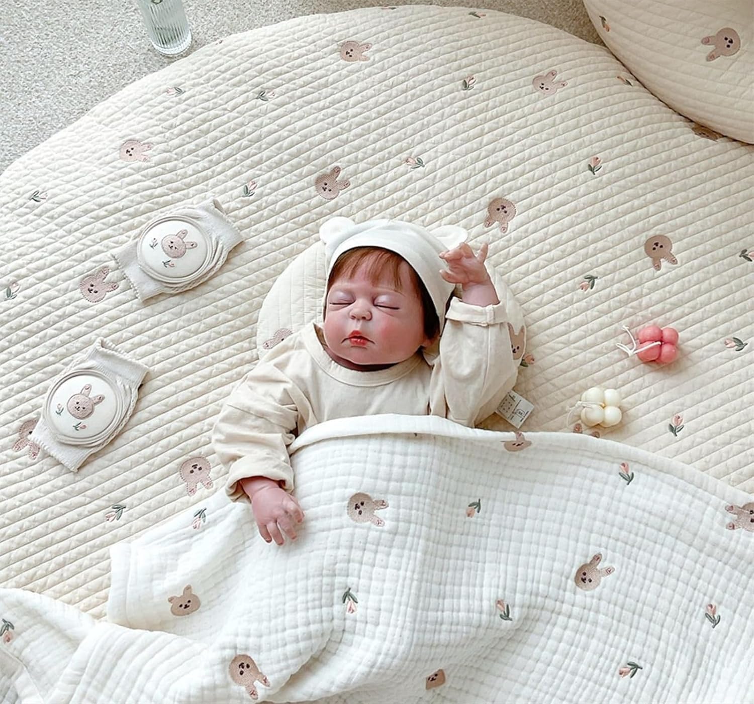 Baby Toddler Playmat - Round, Detachable, Washable, Activity Mat for Boys & Girls (Rabbit)