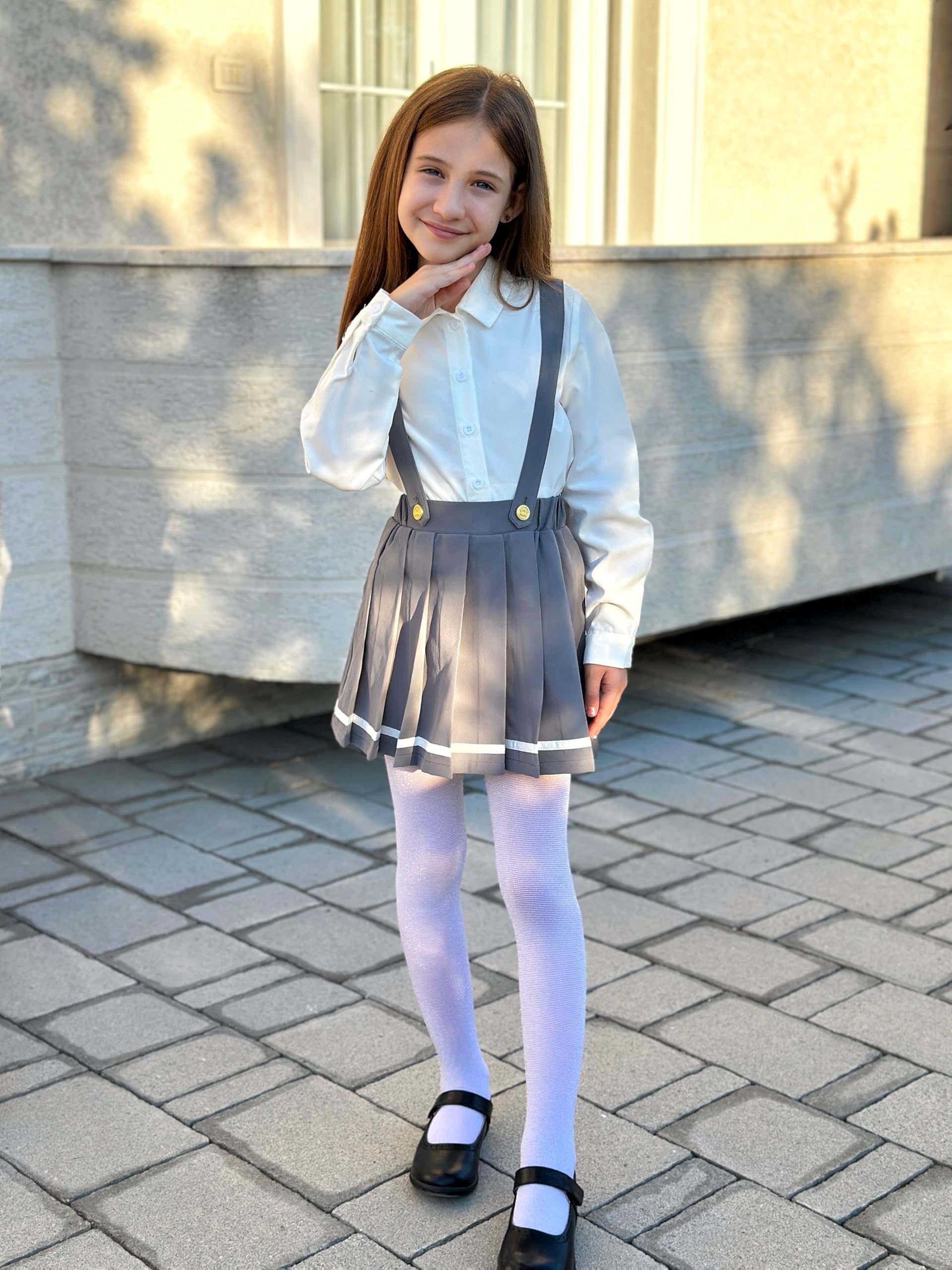 LOLANTA Gonna a pieghe per bambine con bretelle e gonna elasticizzata con spalline rimovibili, per bambini dai 7 ai 13 anni