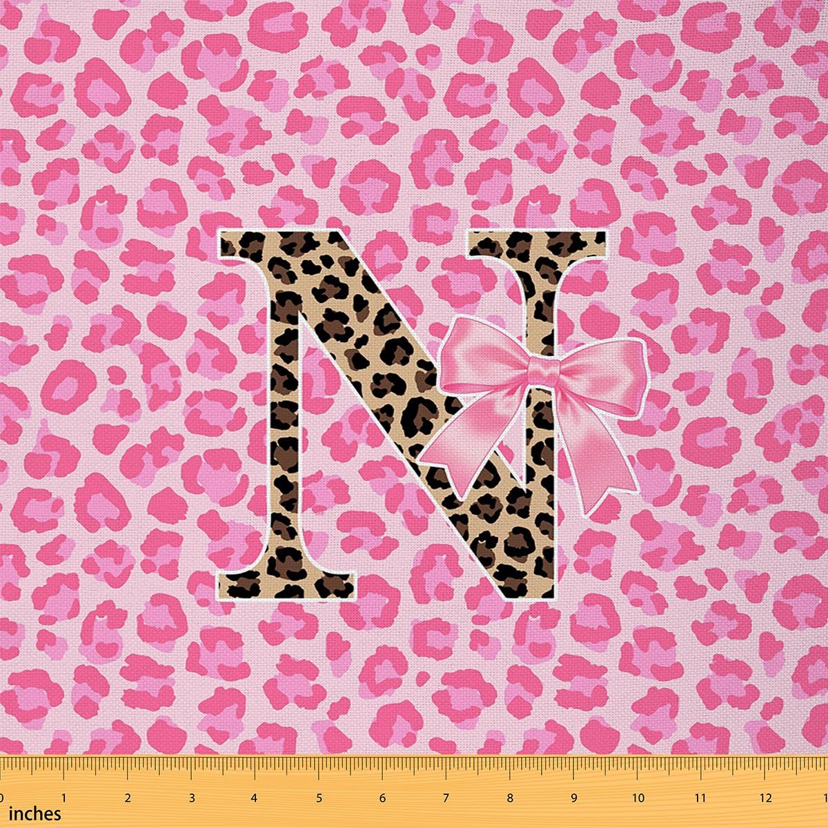 Rosa Leopard Drucken Stoff 276x150cm Anfangs Letter N Stoffe zum nähen Gepard Schleifenknot Dekostoff Wasserdicht Süß Mädchen Schleifen Stoff Meterware Patchwork Stoffe