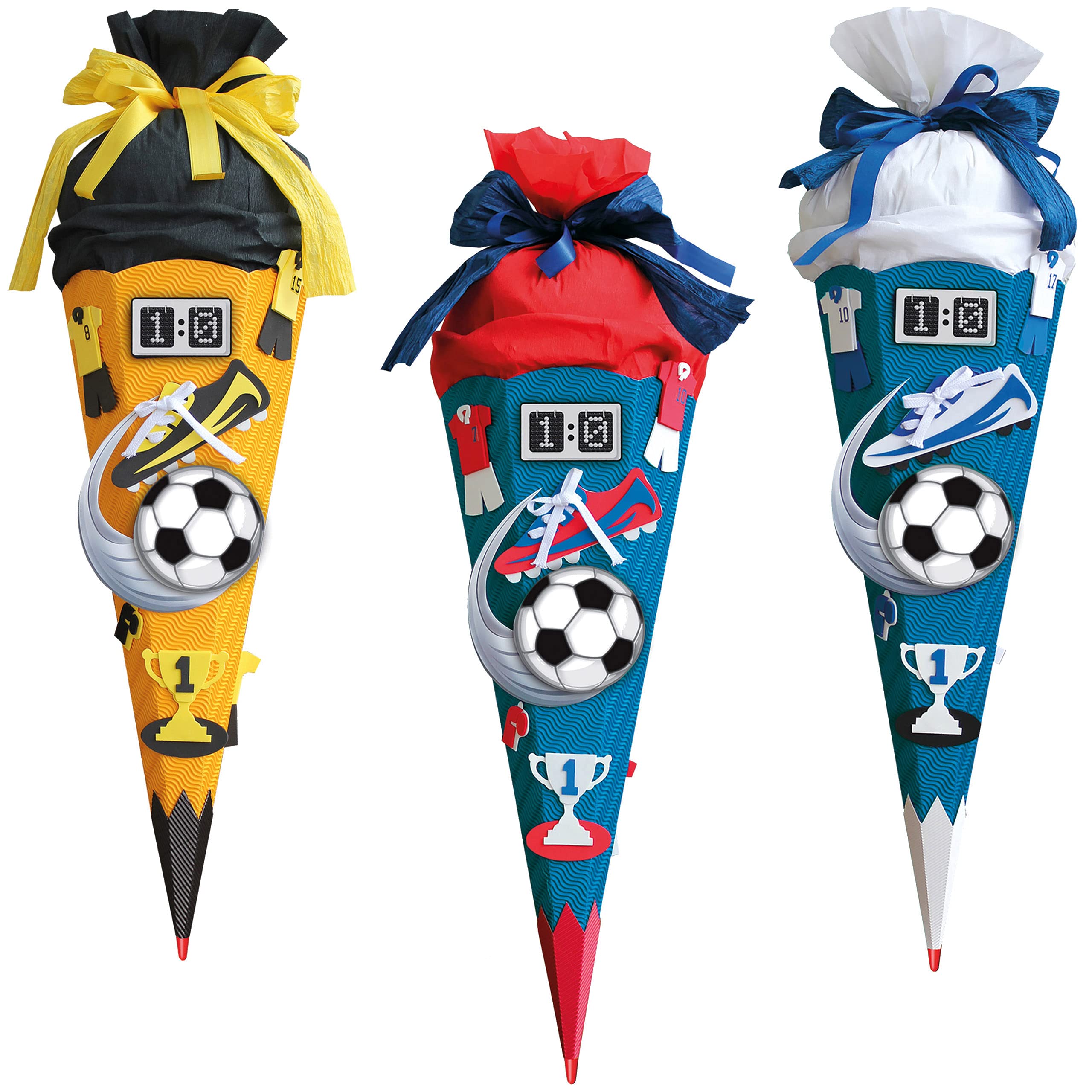 mit Sound Modul ! - 3 TLG. XXL - BASTELSET Schultüte - Fußball 85 cm - mit Holzspitze - Zuckertüte Roth - ALLE Größen - 6 eckig Fußballer Fussball Sport Junge..