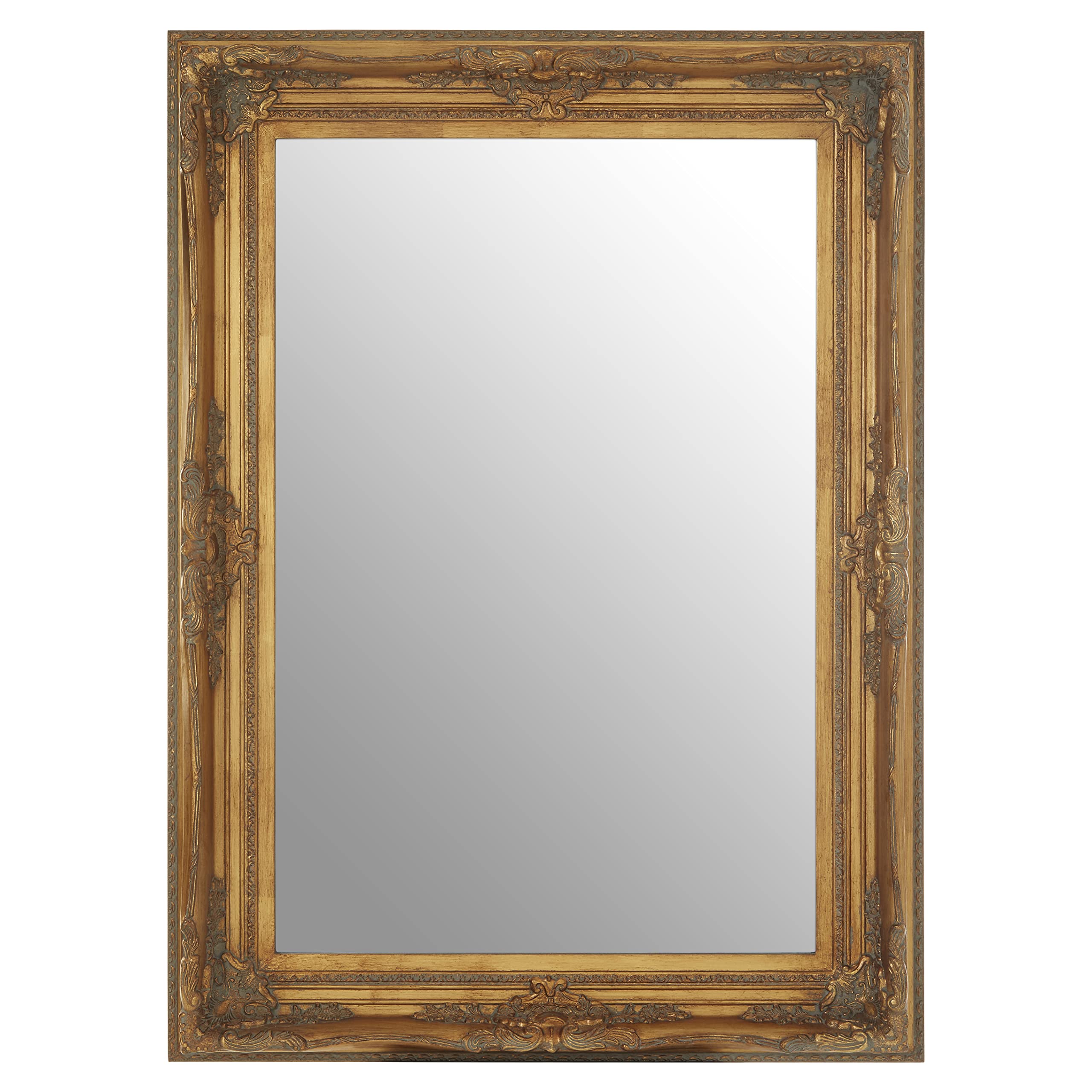 Baroque Rectangular Wall Mirror - Antique Grey - Natural Wood Frame - Vintage Inspired - Large Decorative Mirror