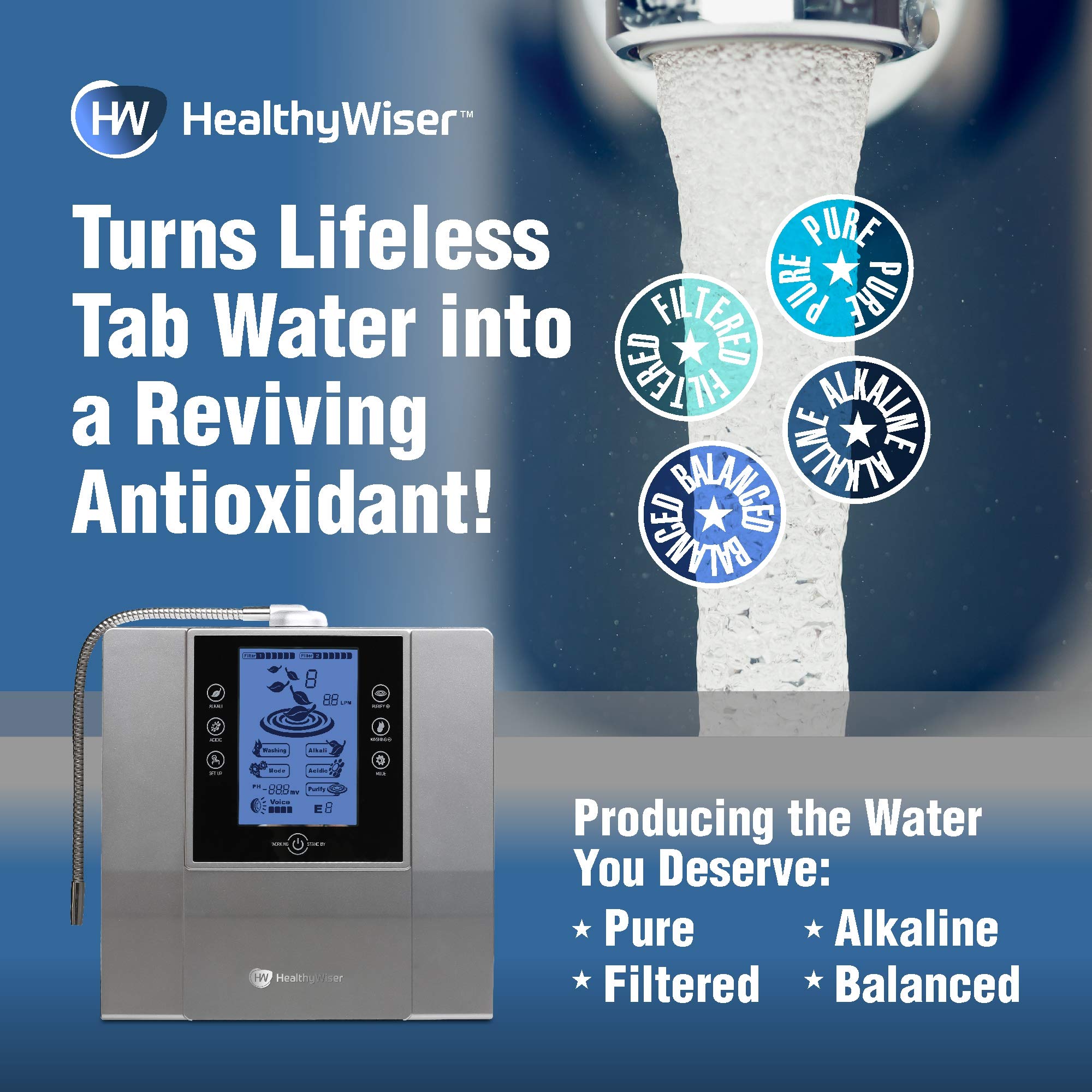 Amazon | HealthyWiser アルカリ 水 イオン 化装置 飲料 水ろ過