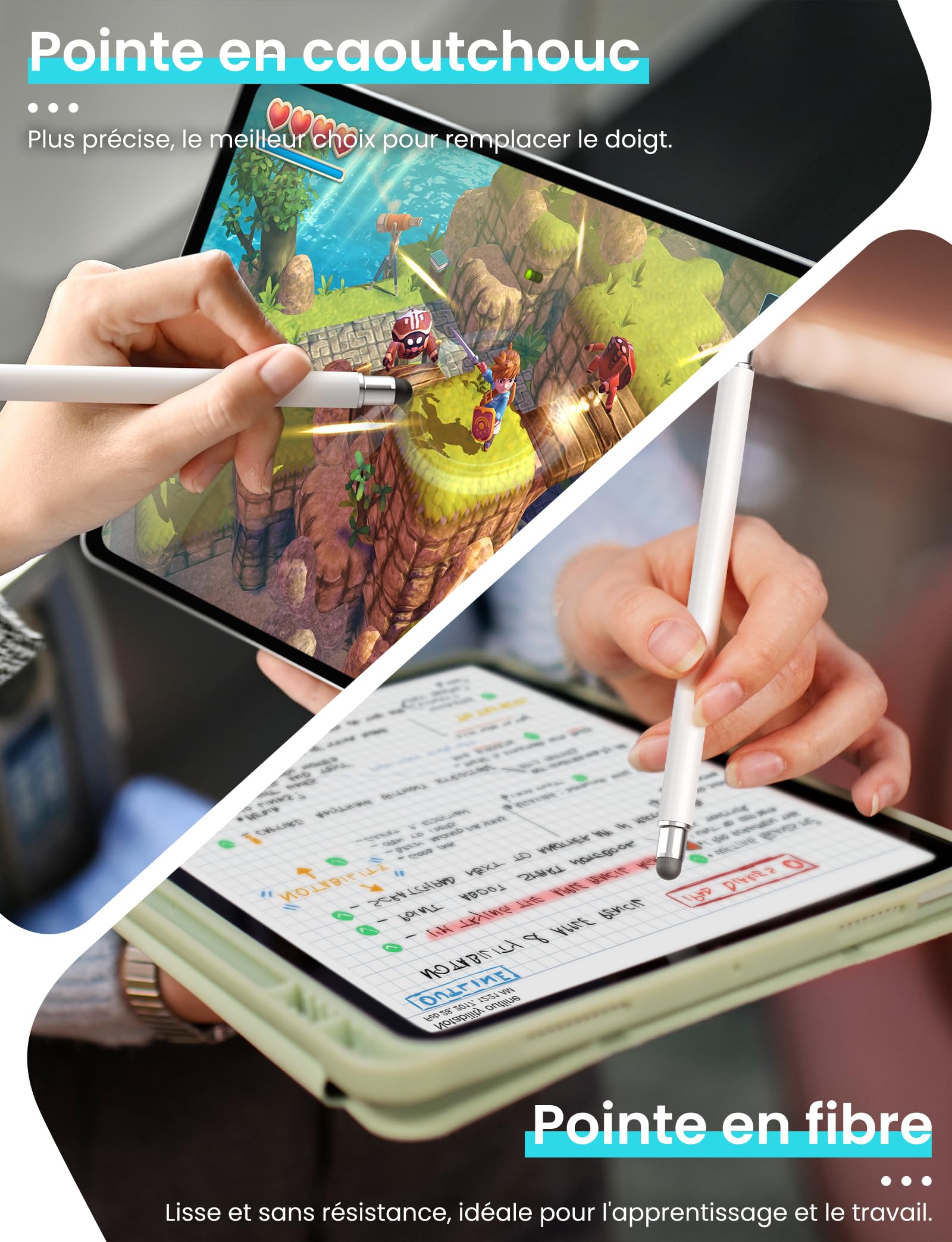 MEKO Stylet Tactile Magnétique 3 en 1 pour Tablette avec Embout Fibre Caoutchouc Disque - Blanc