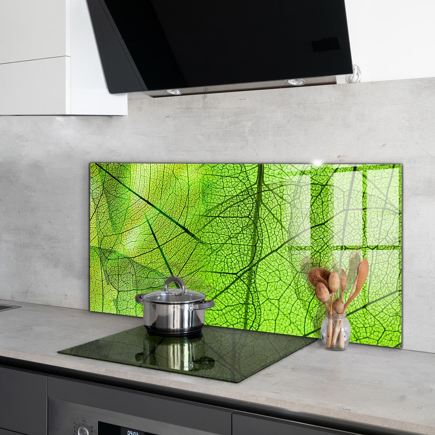 Wallfluent 100x50 cm Pannello Cucina Decorazione Murale - Texture di Foglie Verdi