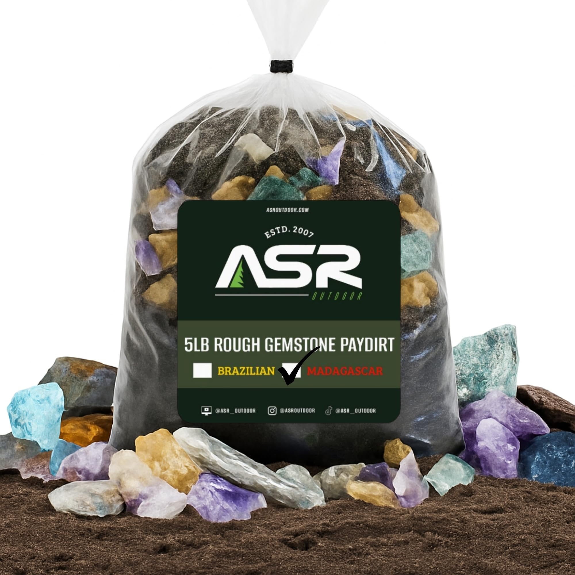 ASR Outdoor 5lb Rough Madagascar Gemstone Paydirt Bag, Rocks and Minerals Collection, Sift, Sort and Find Treasure