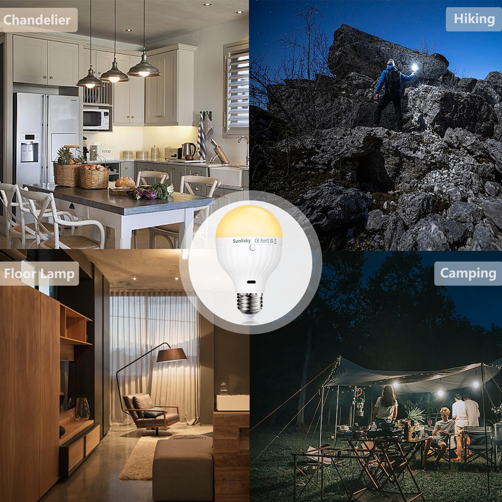 EDISHINE Lampadina LED Ricaricabile USB E27 Con Telecomando - 12 Colori RGB E 3 Temperature - Set Da 2