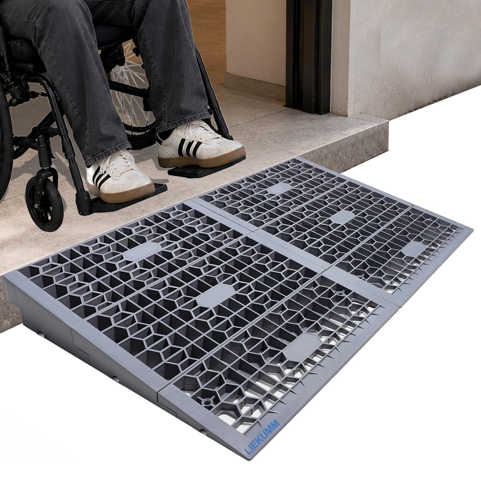 LIEKUMM Rampa per Sedia a Rotelle, Altezza 7,5 cm, Rampa per Disabili Capacità 1400 kg, Rimovibile per Porte, Altezza 7,5 cm